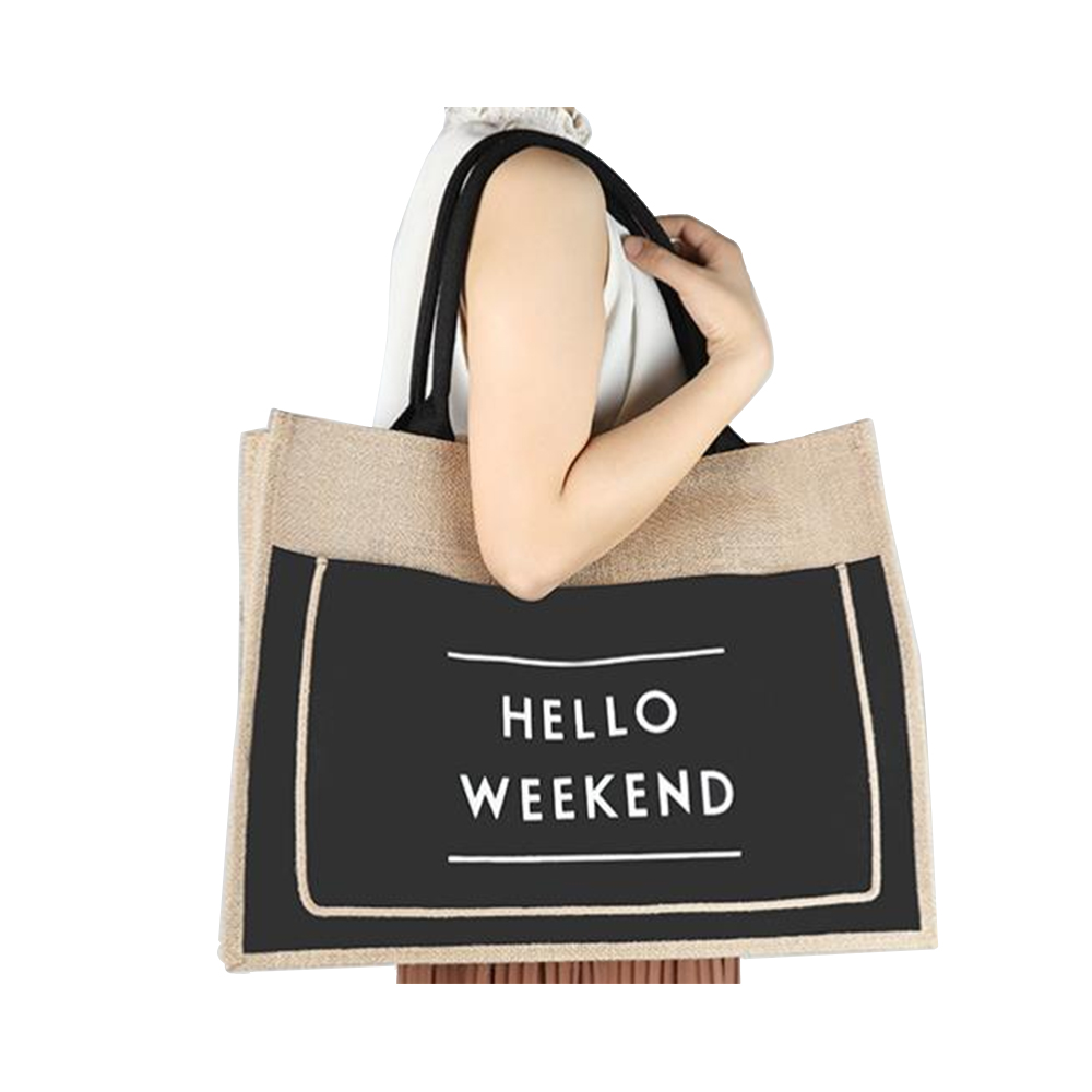 Jutová plážová taška pro ženy hello weekend vibes pytlovina plážová taška vnitřní kapsa na zip personalizovaná taška